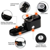 Electric Rolling Machine con detalles de diseño, interruptor de poder y bandeja de recolección removible.