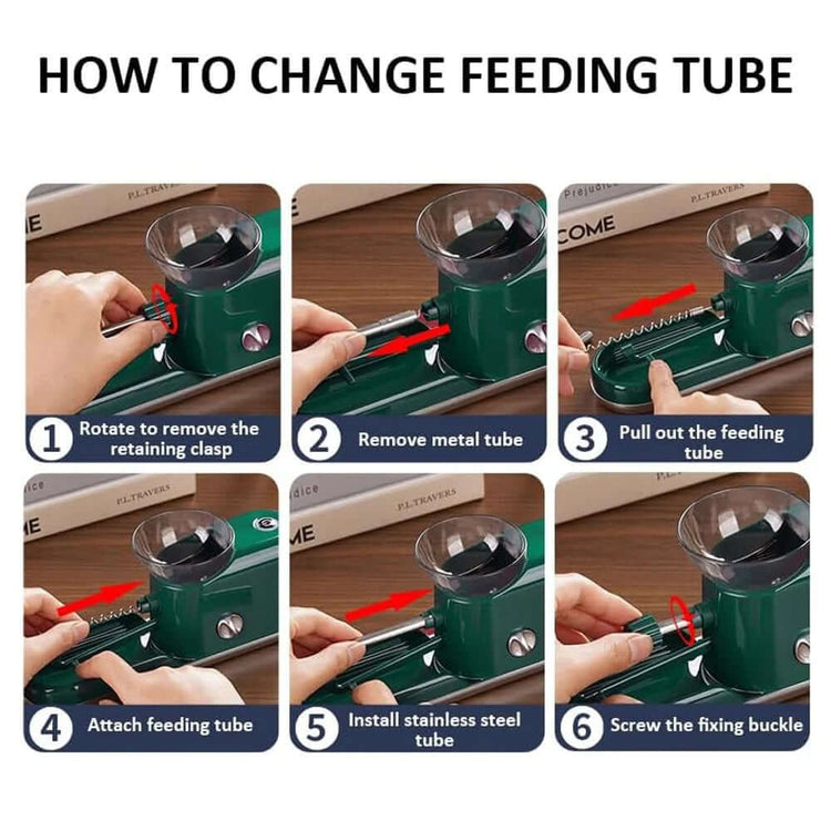 Instrucciones sobre cómo cambiar el tubo de alimentación de la Electric Rolling Machine