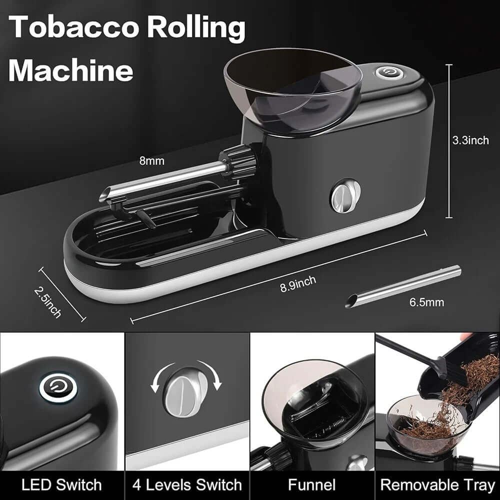 Máquina de rodar cigarrillos Electric Rolling Machine con diseño moderno y funcional, ideal para preparar cigarrillos.